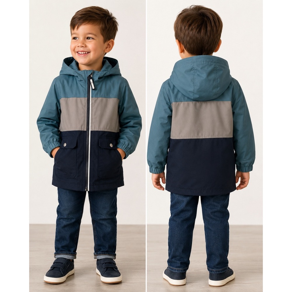 Swiss Tech Kids 3T Colorblock Hooded Jacket Water Resistant Rain Windbreaker